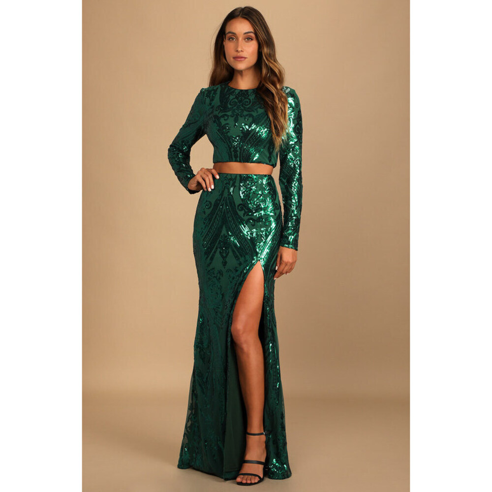 Lulu's Green Sequin Maxi Dress